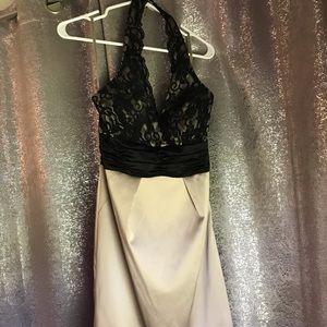 Champagne and black lace dress